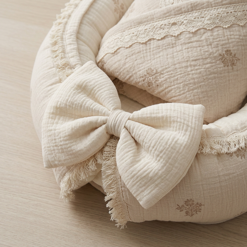 AI illustration of oatmeal fabric and bow details