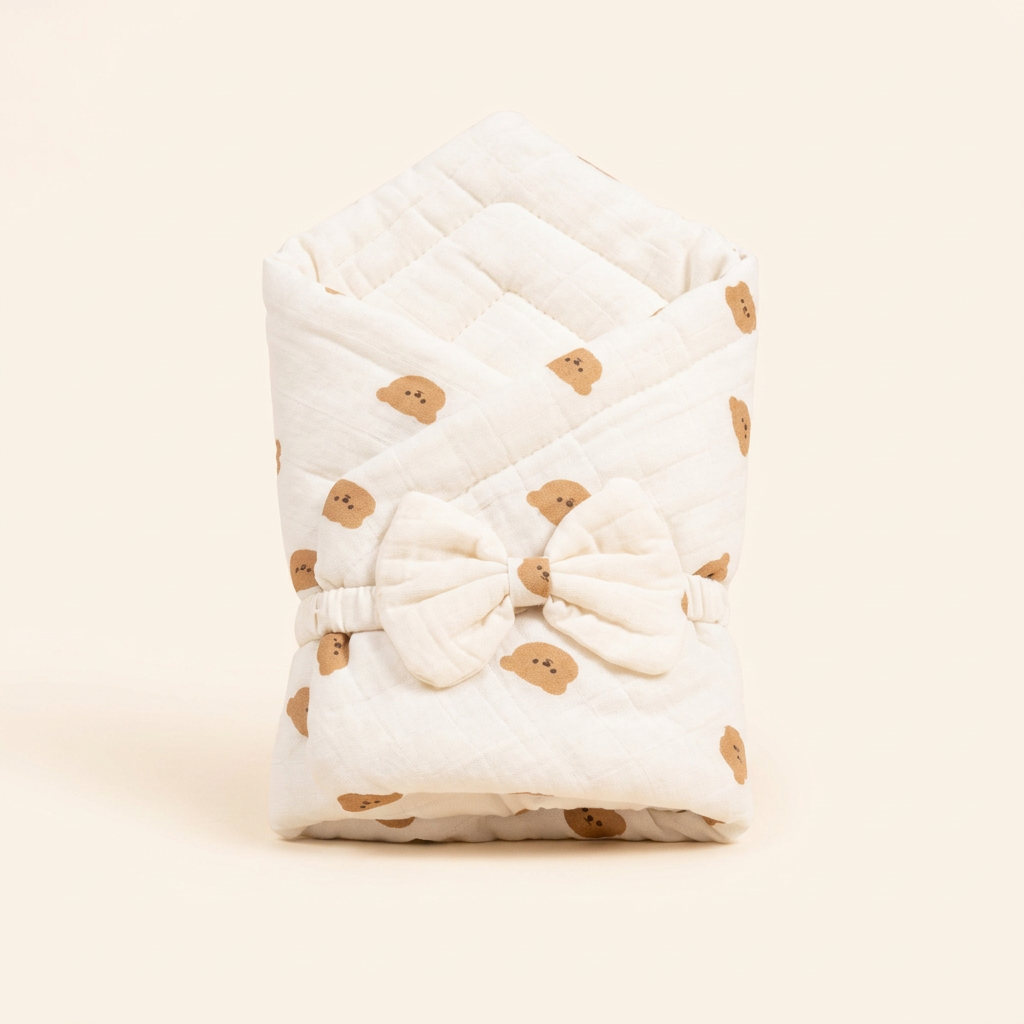 Generated product image of folded teddy-print baby wrap