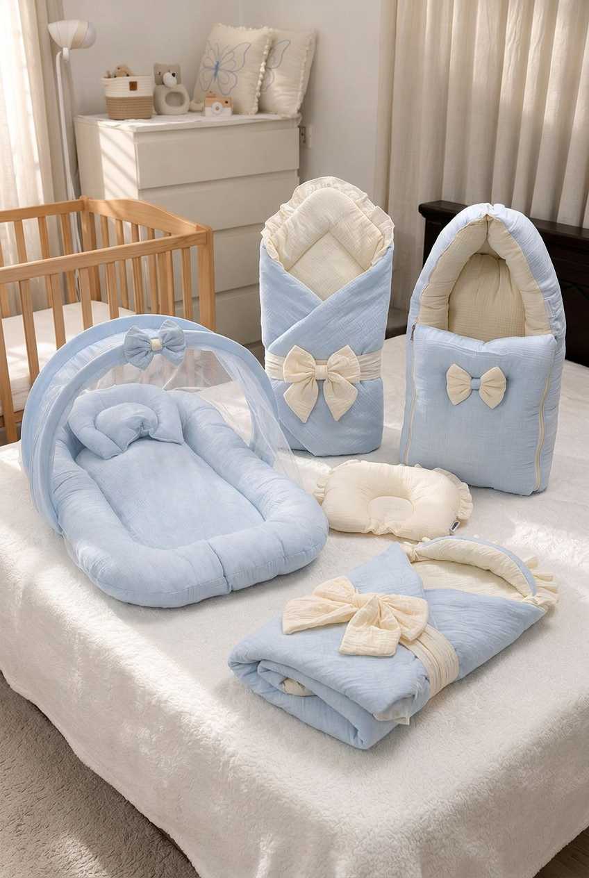 Blue and ivory baby set, alternate view