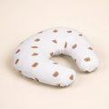 White teddy bear print feeding pillow, front three-quarter view