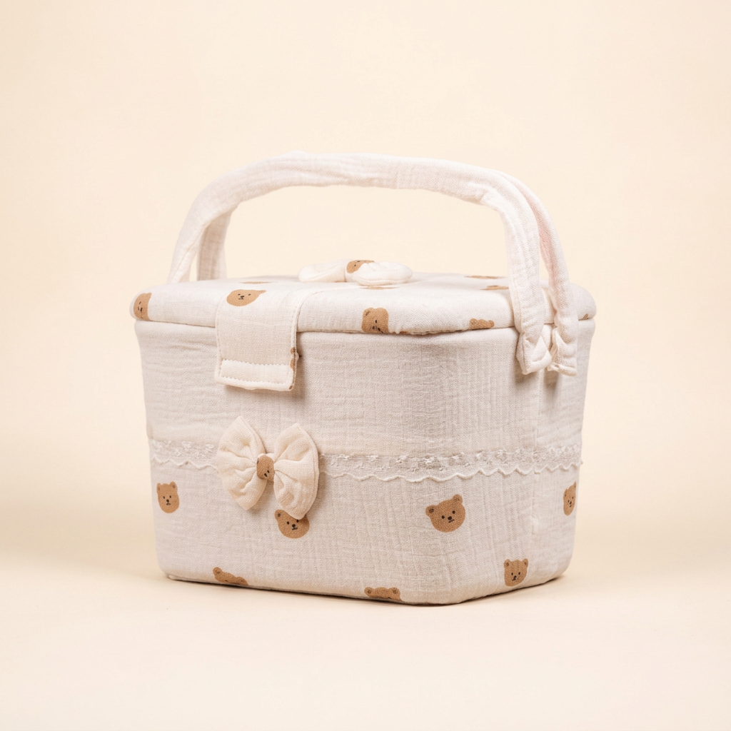 Generated three-quarter view of teddy-print medium nursery storage box